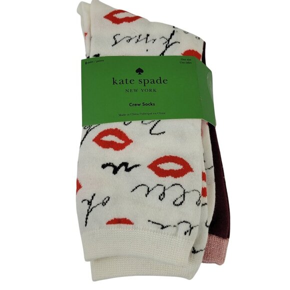 Kate Spade New York Crew Socks 2-pair Hearts Kisses Cotton Blend - Picture 1 of 7